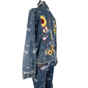 2024 Autumn New Denim Jacket <b>Top</b> Regular Design With Floral Embroideries and butterfly Pattern Printed Casual <b>Coat</b> for Women - Product Image 2