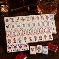 Set Ubin Mahjong Akrilik Botani Mewah Merah Modern Minimalis Lipat Gaya Amerika Ramah Lingkungan untuk Hiburan Dalam/Luar Ruangan