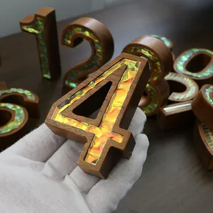 EZD 공장 도매 검은 호두 나무 3D 예술 장식 번호 알파벳 문자 문 사인 사무실 벽 간판