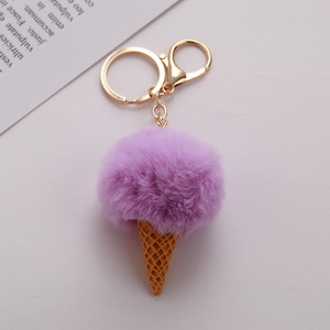 Llavero de peluche suave con forma de cono de helado, de piel sintética de conejo Rex, venta al por mayor, dijes peludos bonitos - Product Image 4