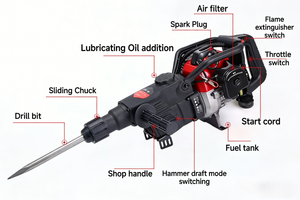 Marteau perforateur portatif à essence 2 temps de qualité industrielle 32,7 cm³ 1800 W - Product Image 3