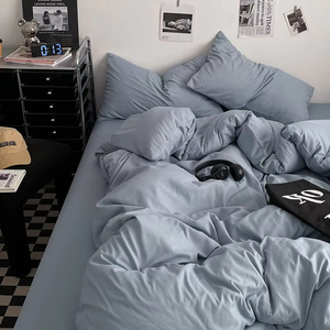 Set di biancheria da letto di alta qualità <span class=keywords><strong>copripiumino</strong></span> tinta unita per ragazze ragazzi <span class=keywords><strong>singolo</strong></span> Full Size semplice copertura trapunta con federa foglio - Product Image 3