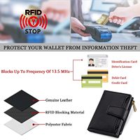 Dompet Lipat Kulit Asli Hitam Anti RFID, Banyak Slot Kartu, Kantong Koin Kecil dengan Resleting, Kantong Uang Portabel