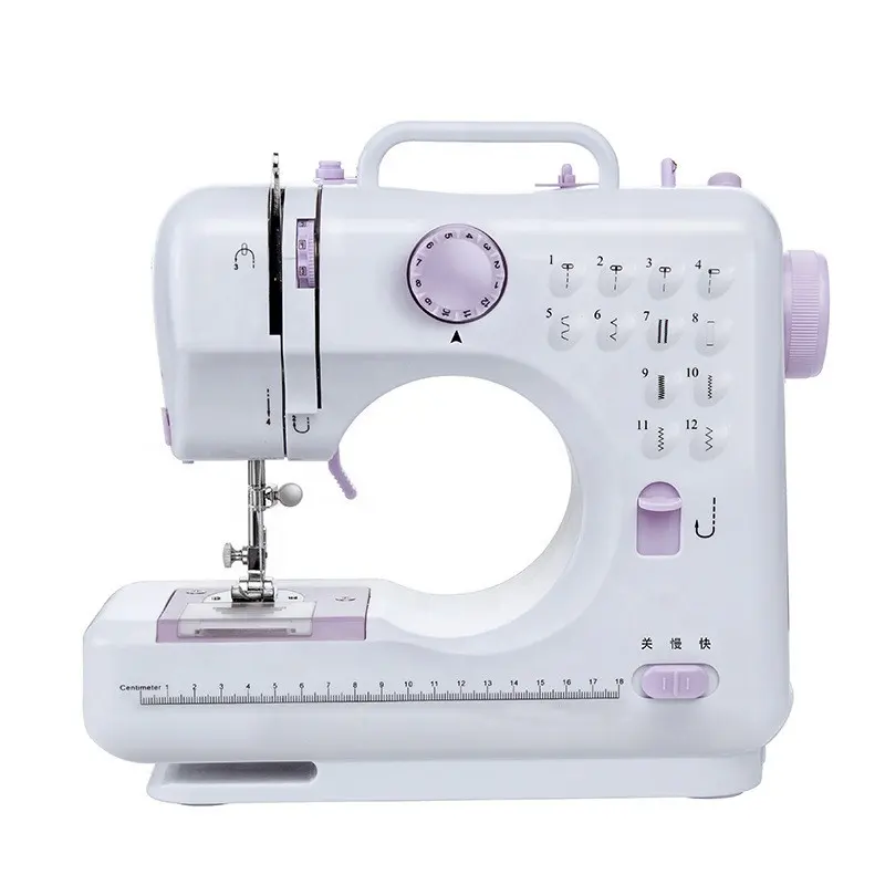 Mini máquina de costura com 12 costuras florais, máquina alfaiate manual para roupas de tecido infantil