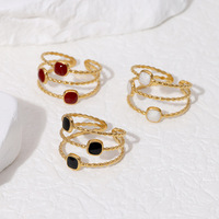 Bague ajustable tendance en acier inoxydable plaqué or 18 carats pour filles, avec motif géométrique et émail rouge