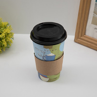 Fundas desechables biodegradables para taza de café, fundas de papel Kraft corrugado, mampara de 10oz, 12oz, 16oz, 2