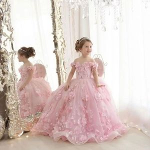 Vestido <span class=keywords><strong>de</strong></span> Niña <span class=keywords><strong>de</strong></span> las Flores Morado para Boda, Hombros Descubiertos, Largo hasta el Suelo, con Apliques 3D, Estilo Princesa, para Cumpleaños, Primera Comunión - Product Image 3