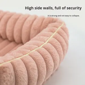 Sofá cama moderno de espuma viscoelástica ortopédica de felpa rectangular suave de piel de conejo a rayas de lujo al por mayor de fábrica para invierno - Product Image 4