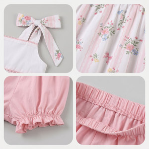 Puresun Set di Abbigliamento Estivo per Bambine 8-9 Anni, Pantaloncini Floreali Traspiranti con Fiocco, 100% Cotone, Personalizzabile - Product Image 3
