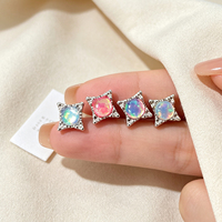Anting-anting tusuk telinga titanium G23 dengan hiasan manik-manik, bunga opal bundar, untuk perhiasan tusuk telinga pilihan.