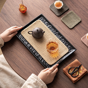Cotton <b>Linen</b> Tea Mat Double Sided Absorbent Waterproof Heat Insulating For Tea Ceremony Accessories - Product Image 4