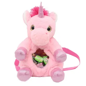 Hot selling stuffed animal backpack plush backpack unicorn toys with candy for girls