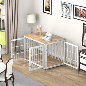 Cage pour chien <span class=keywords><strong>en</strong></span> bois massif écologique, design respirant et ventilé, fermeture à bouton avec zone de toilette séparée pour animaux de compagnie d'intérieur - Product Image 2