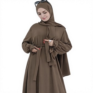 Women <b>Abaya</b> Hijab Robe Long Sleeve Maxi Length Solid Color Modest Dress Breathable Daily Wear Middle East Style - Product Image 1