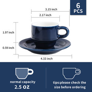 Оптовый набор из 6 керамических чашек для эспрессо и блюдец темно-синего цвета, многоразовые, экологичные, для кафе, современный дизайн - Product Image 2