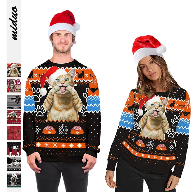 New Kitty Christmas Digital Print Lovers jumper Long sleeve casual hoodie men's hoodie for Autumn 2022