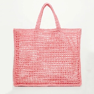 Designer de luxe femmes été plage sac de voyage raphia paille osier fourre-tout Style bohème rose Shopper moraillon fermeture creux sac à main - Product Image 1
