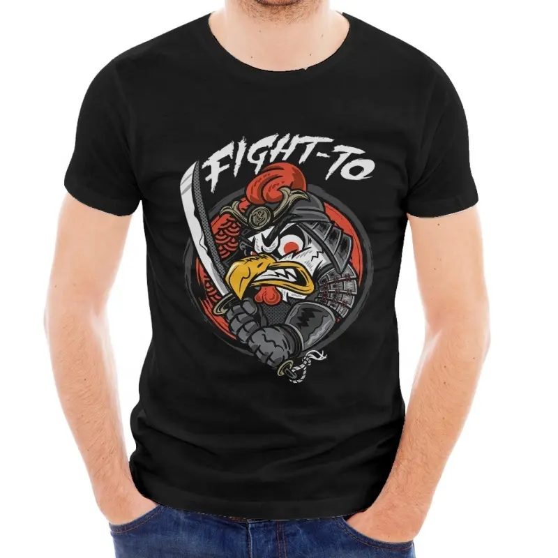 Tren temperamen pria kualitas tinggi kustom dicetak T-shirt Hot Instagram Jepang Samurai tempur ayam desain Fashion