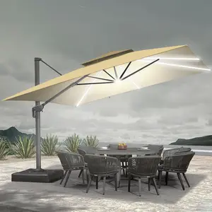 बड़ा छत्र आँगन धूपछांव छाता गार्डन कैंटिलीवर छाता रोशनी के साथ जलरोधक आयताकार आँगन छाता