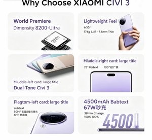 Smartphone <span class=keywords><strong>Xiaomi</strong></span> Civi 3 5G débloqué, écran AMOLED 6,55 pouces 120 Hz, Dimensity 8200 Ultra, batterie 4500 mAh, charge rapide 67 W - Product Image 3