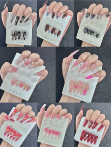 Faux ongles longs à presser effet stiletto, <span class=keywords><strong>rose</strong></span> nude, avec décoration française et ligne néon <span class=keywords><strong>rose</strong></span>, pour femme, idéal pour les soirées – Direct Usine - Product Image 5