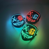 Masque d'horreur lumineux LED en plastique T-Worthy NOUVEAU pour fête d'Halloween, imprimé en typographie avec trous en V et yeux à double pointe EL