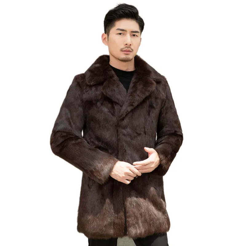 80 cm long oversize fur coat men winter real rabbit fur long coat bigger size fur jackets for man