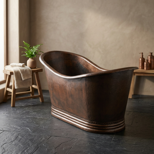 Baignoire ovale autoportante de luxe en cuivre antique, baril de bain classique marron pour salle de bain - Artisanat indien - Product Image 1