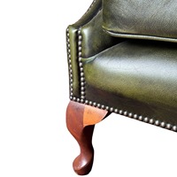 Sillón de Cuero Genuino de Alta Gama con Respaldo Alto, Estructura de Madera Sólida, Asiento Cómodo para Apartamento, Sala de Estar, Hotel, Salón