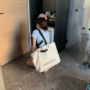 Sac fourre-tout en toile de coton de grande capacité de 20 pouces, robuste, avec poignées en cuir riveté, impression sur écran, sac pour femmes - Product Image 5