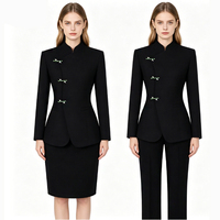 Ensemble de costume formel élégant pour femme noire, veste de bureau, blazer asymétrique à fermeture avant avec pantalon large