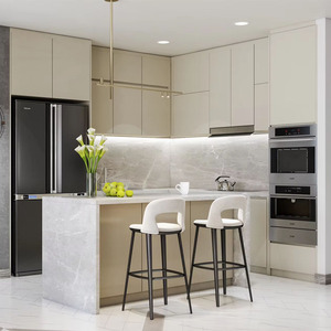 Îlot de cuisine modulaire <span class=keywords><strong>antifongique</strong></span>, design moderne en contreplaqué massif avec évier, charnières et centre de rangement multifonctionnel pour salle à manger - Product Image 1