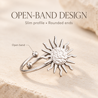 Bague ouverte réglable en acier inoxydable motif soleil, bord ondulé, bijoux de mode pour femme, idéale pour les fêtes et le quotidien, vente en gros