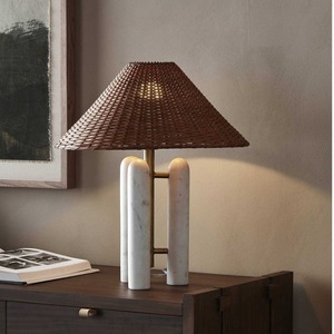 Lampe de table moderne en marbre avec abat-jour en rotin E27 LED 220V, éclairage décoratif pour chambre à coucher et salon - Product Image 5