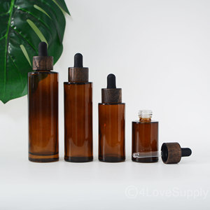 Frascos cuentagotas de vidrio ámbar de hombro plano de 20ml-100ml de alta calidad, juego de suero de aceite esencial, Frascos cuentagotas con tapa de madera de bambú - Product Image 4