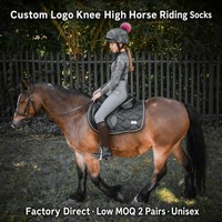 Chaussettes d'équitation personnalisées Quentin OEM en gros avec logo sur le revers, unisexes, hauteur genou, respirantes, jacquard