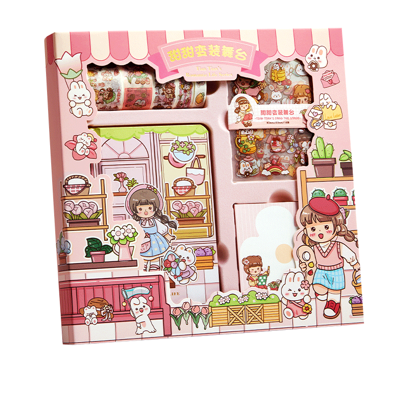 Kawaii Канцелярский набор мультяшный блокнот для записей Набор наклеек для журнала школьная бумага для записей подарочный набор