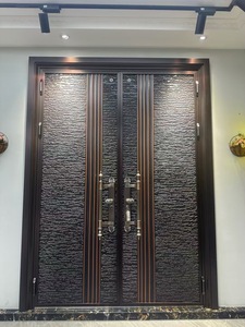 Porte d'entrée résidentielle de style moderne en aluminium moulé robuste, portes d'entrée extérieures en aluminium de sécurité - Product Image 1