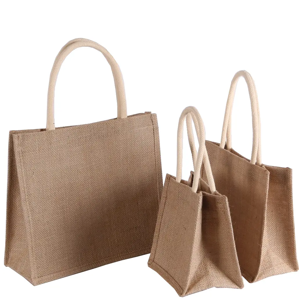 الجملة الطبيعية حقيبة شاطئية التسوق الكتان الخيش هدية حقيبة من القماش الخشن مع شعار مخصوص مطبوع