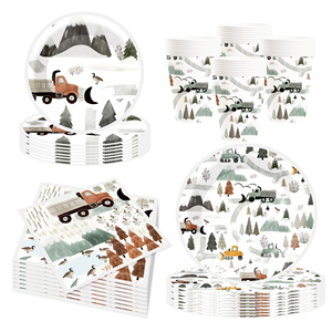 DAMAI - Juego de Platos, Vasos y Servilletas de Papel con Diseño de Camiones, Montañas, Ríos y Árboles para Fiestas Temáticas, Decoración para Fiestas de Cumpleaños de Niños - Product Image 6