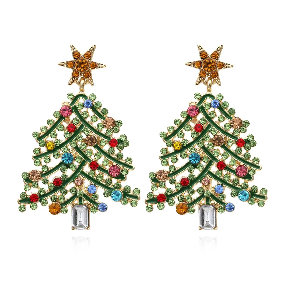 2024 exquisite christmas tree rhinestone setting stars colorful drop oill party earrings