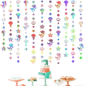 Guirnalda <span class=keywords><strong>de</strong></span> Decoración Iridiscente para Fiestas <span class=keywords><strong>de</strong></span> Cumpleaños y Navidad con Temática <span class=keywords><strong>de</strong></span> Sirena, Adornos <span class=keywords><strong>de</strong></span> Medusas, Conchas Marinas y Estrellas <span class=keywords><strong>de</strong></span> Mar Colgantes <span class=keywords><strong>de</strong></span> Papel - Product Image 4