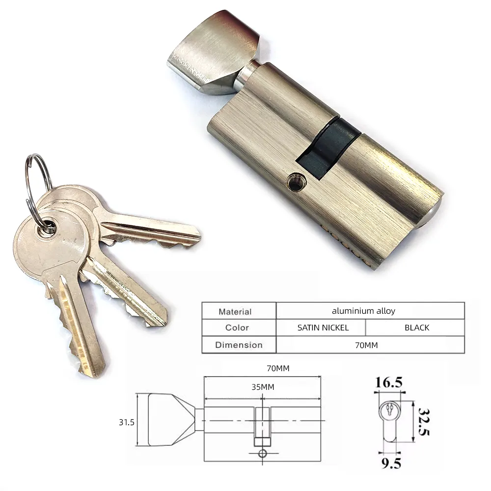 경제적 저렴한 홈 아파트 범용 알루미늄 합금 황동 내부 70mm 단일 오픈 도어 잠금 키 노브 실린더