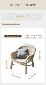 Sillón de Ratán <span class=keywords><strong>Natural</strong></span> Personalizable con Cojín, Estilo Bohemio Nórdico para Sala de Estar, Balcón, Interior y Semi-Exterior - Product Image 6