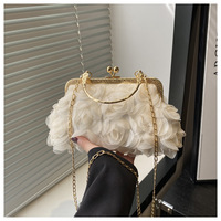 Sac de soirée 3D floral de haute qualité pour femme, fait main, avec chaîne décorative, sac à main