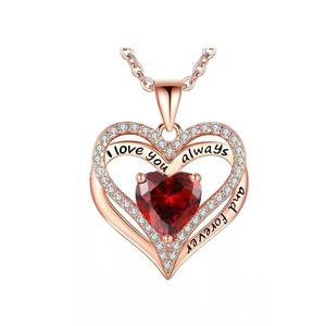 Colgante de cobre en forma de amor infinito más vendido, collar de corazón con placa de oro rosa de circón con piedra natal de 12 colores para esposas, novias - Product Image 1