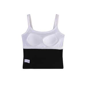 Women's Summer Camisole Top Integrated Bra Padding White Long Pure Cotton Backless Base Layer Breathable Tank - Product Image 5