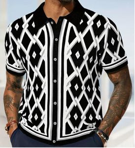 Polo de Punto con Patrón de Diamantes para Hombre, Estilo Europeo y Americano, Nuevo Cárdigan de Manga Corta de Punto Jacquard para Verano, Camisetas para Hombre - Product Image 1