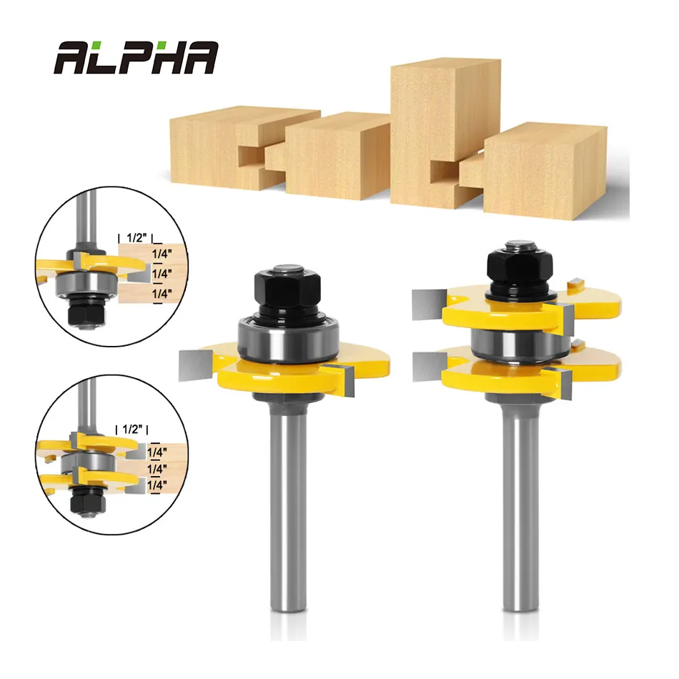 ALPHA 2pcs 8mm Shank Cutting Dia 46mm Stock Wood Cutting Tool High Quality Tongue And Groove Joint Router Bit Set