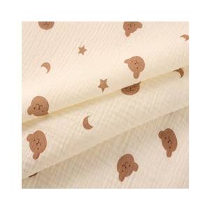 100% <span class=keywords><strong>coton</strong></span> doux 130GSM Double couche tissé impression <span class=keywords><strong>gaze</strong></span> <span class=keywords><strong>de</strong></span> couleur naturelle tissus crêpe musulman pour garçon chemises bébé vêtements - Product Image 3